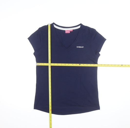 LA Gear Women's Blue V-Neck Cotton Blend T-Shirt UK 12