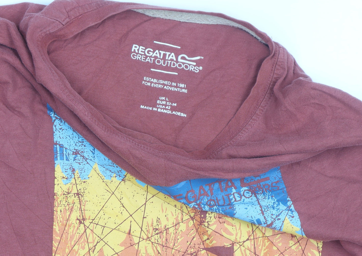 Regatta Mens Brown Graphic Outdoor Crew Neck Cotton T-Shirt Size L