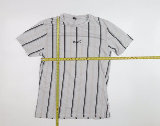 River Island Men's Grey Striped Tokyo T-Shirt Size L