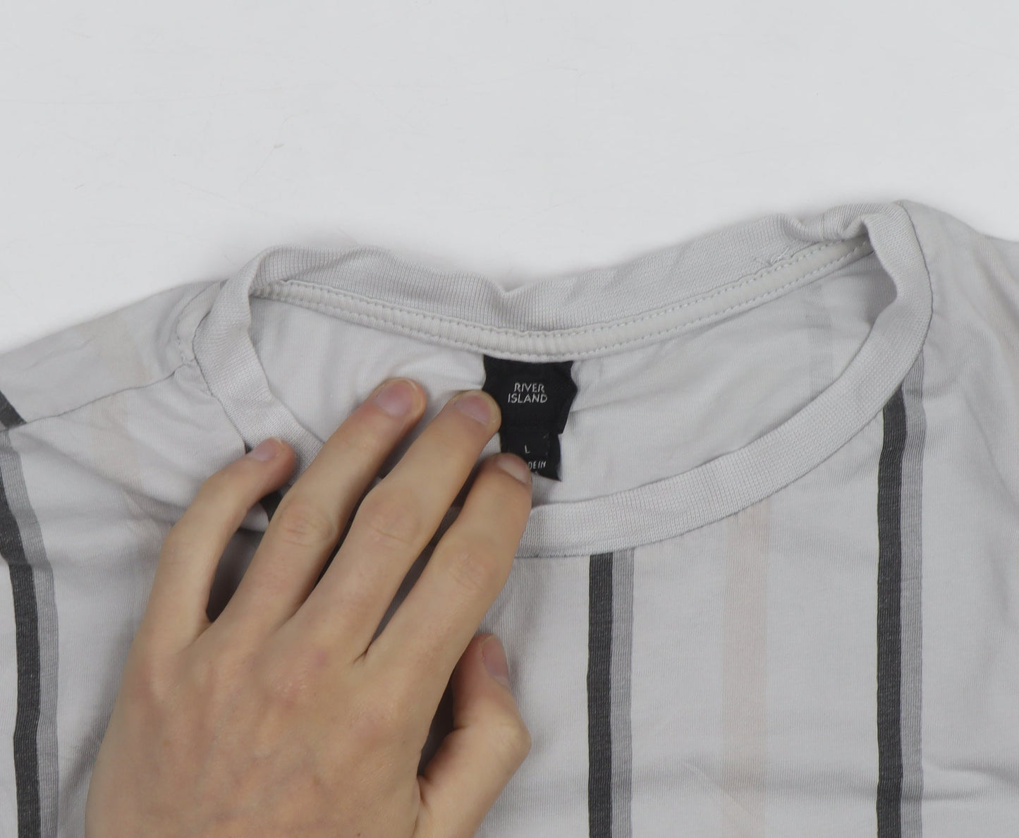 River Island Men's Grey Striped Tokyo T-Shirt Size L