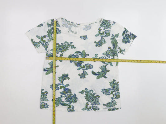 Sfera Women White Floral Paisley Cotton T-Shirt Size L