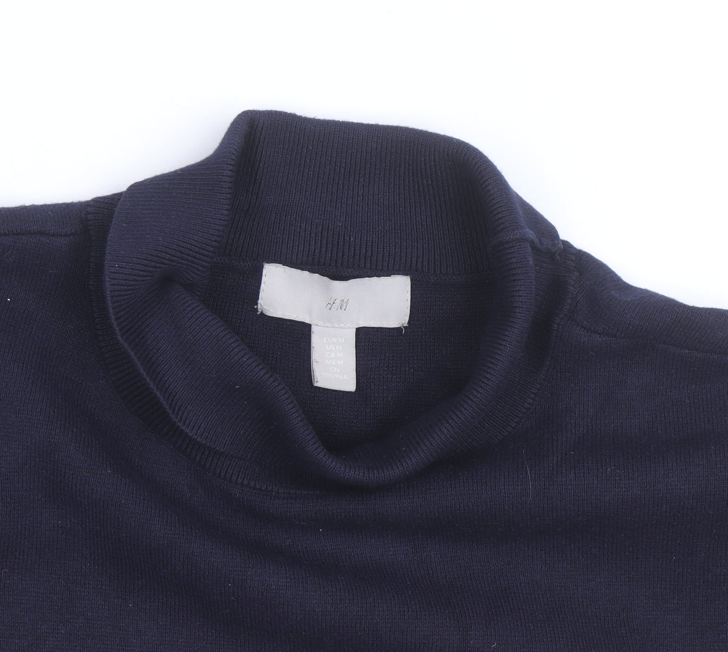 H&M Men's Blue Striped Mock Neck Cotton Knit Jumper Size M