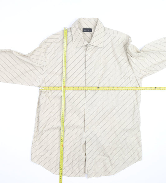 Burton Men's Beige Striped Long Sleeve Cotton Button-Up Shirt Size L