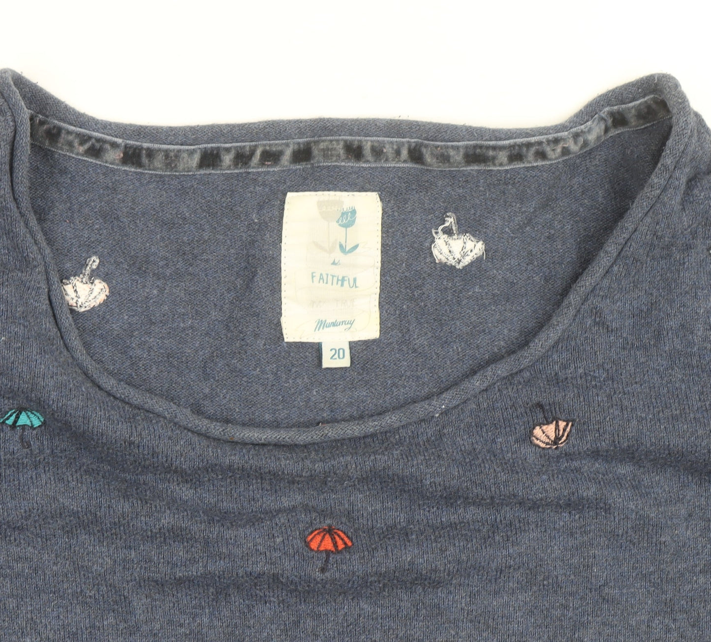 Mantaray Women Blue Embroidered Umbrella Cotton Jumper Size 20