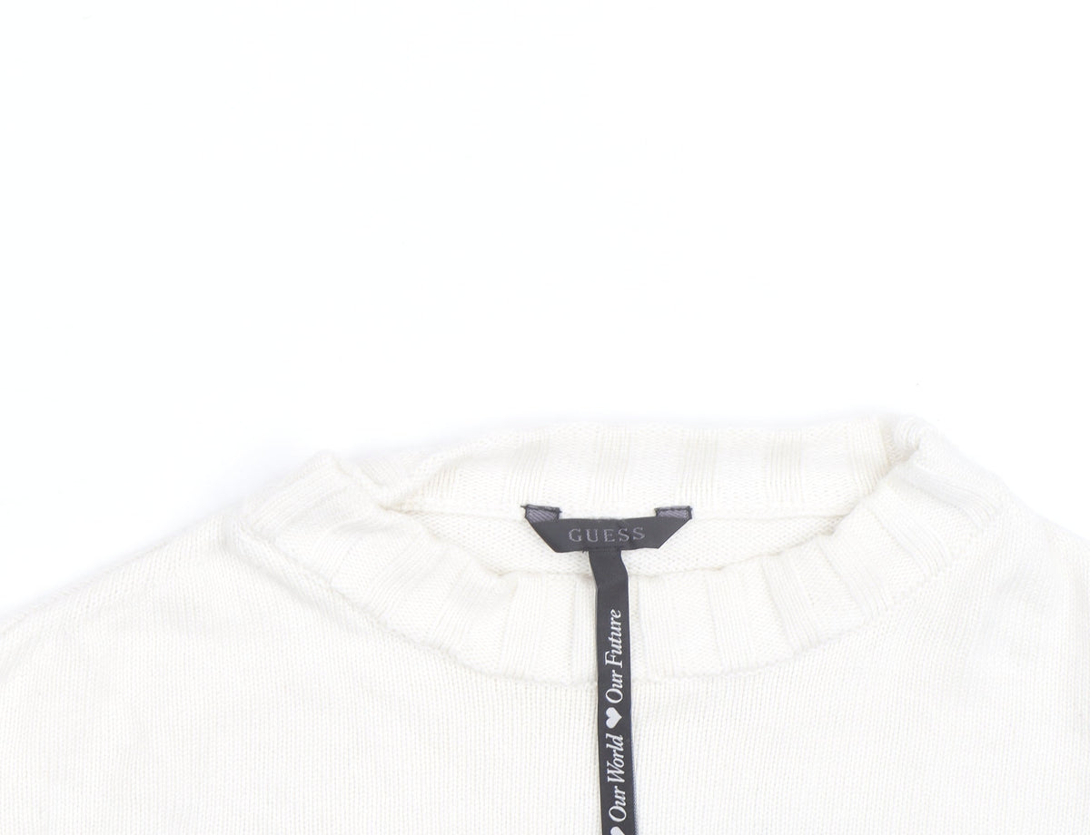 Additional view of Guess women’s white black striped crew neck cotton jumper xs