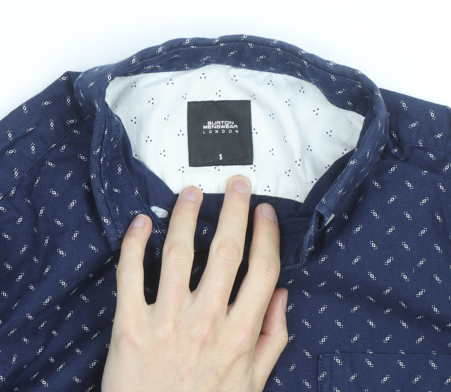 Burton Menswear London Men's Blue Geometric Long Sleeve Button-Up Shirt Size S