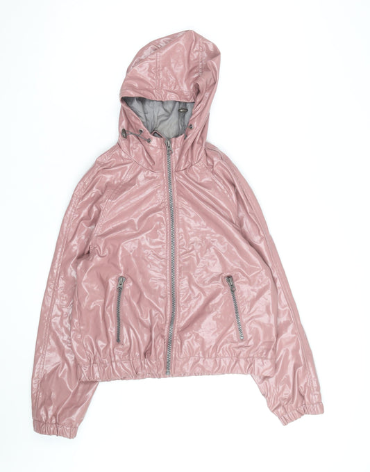 Additional front view of Missguided Women’s Pink Hooded Windbreaker Jacket, size UK 4