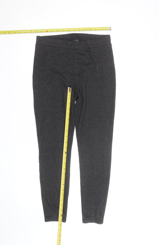 Marks and Spencer Women's Grey Check Slim Fit Stretch Trousers Size 10
