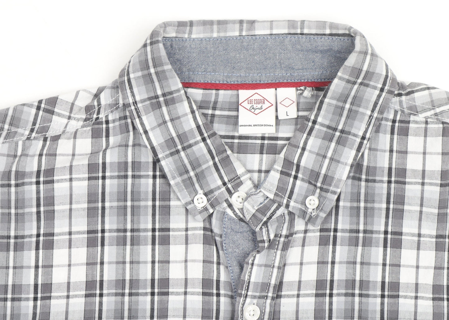Lee Cooper Men's Grey Plaid Cotton Button-Up Shirt L