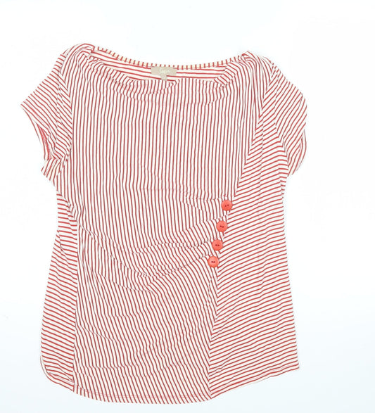 Additional front view of Soon Women's Red Striped Jersey Button Blouse, size 14