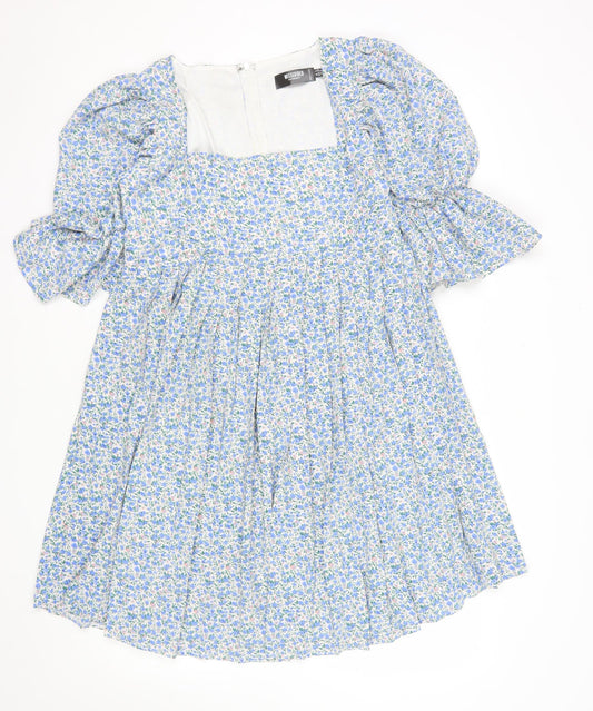 Additional front view of Missguided Maternity Blue Floral A-Line Puff Sleeve Dress UK 10