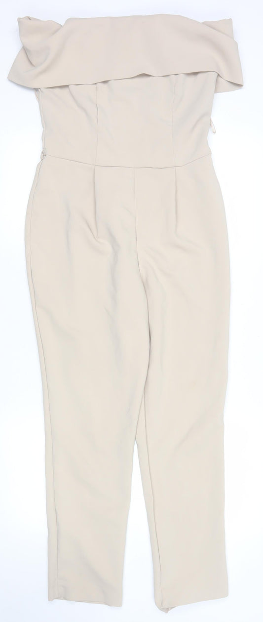 Miss Selfridge Women’s Beige Off Shoulder Slim Fit Jumpsuit Size 12