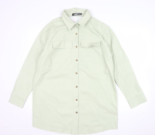 Missguided Women’s Mint Green Faux Leather Oversized Button-Up Shirt Jacket UK 12
