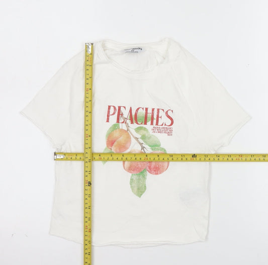 Primark Women’s White XS Graphic Peaches Cotton T-Shirt
