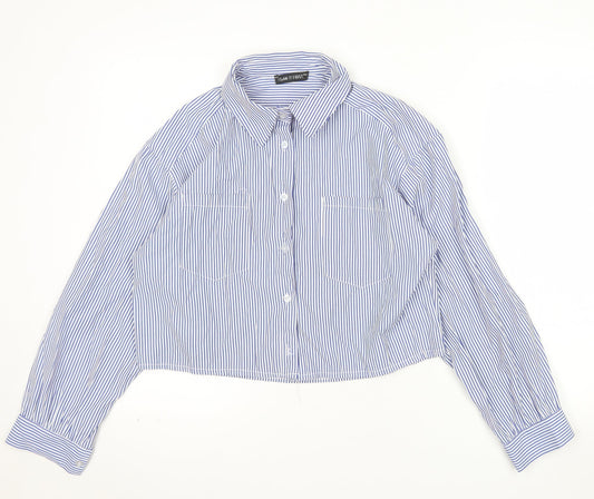 I Saw It First Women Blue Striped Cropped Button-Up Shirt Size 12