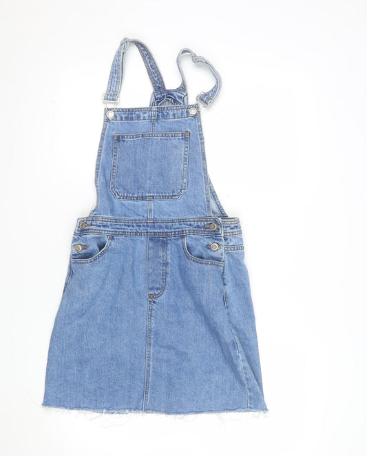 Additional front view of Denim Co. Women Blue, size 6, Pinafore Denim Short Dress
