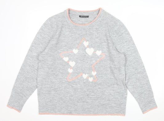 Bonmarché Women’s Grey Crew Neck Heart Star Jumper Size 16