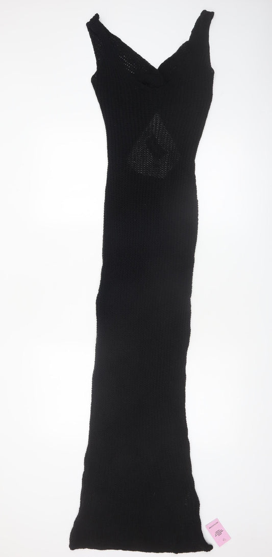 PRETTYLITTLETHING Women's Black Long Knit Bodycon Dress S
