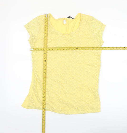 LCW Casual Women's Yellow Lace Short Sleeve Scoop Neck Blouse 2XL