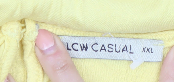 LCW Casual Women's Yellow Lace Short Sleeve Scoop Neck Blouse 2XL