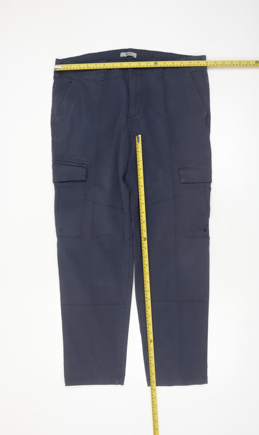 Tu Men's Navy Cargo Trousers Size 36S Cotton Blend Casual Workwear