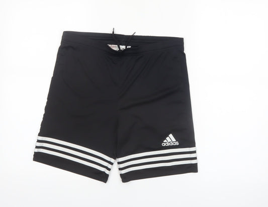 Additional front view of Adidas boys’ black climalite athletic shorts size yxl 164 polyester