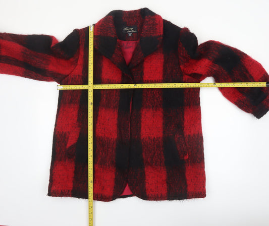 Hennessy by Nan Hoover Women Red Check Wool Overcoat Size 14