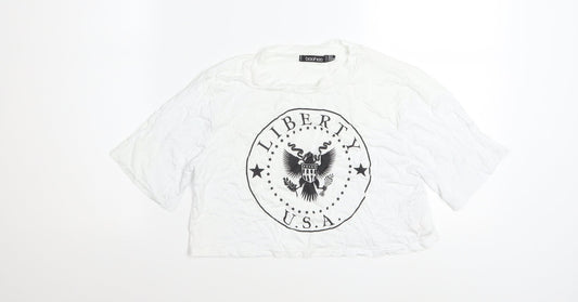 Boohoo Women's White Cropped USA Liberty T-Shirt Size 12