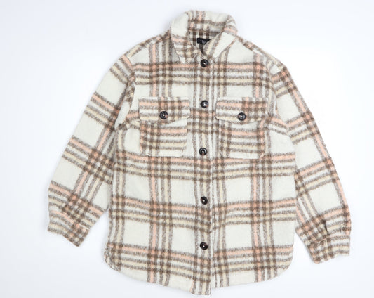 New Look Women Beige Checked Shacket Jacket UK 10 Relaxed Fit