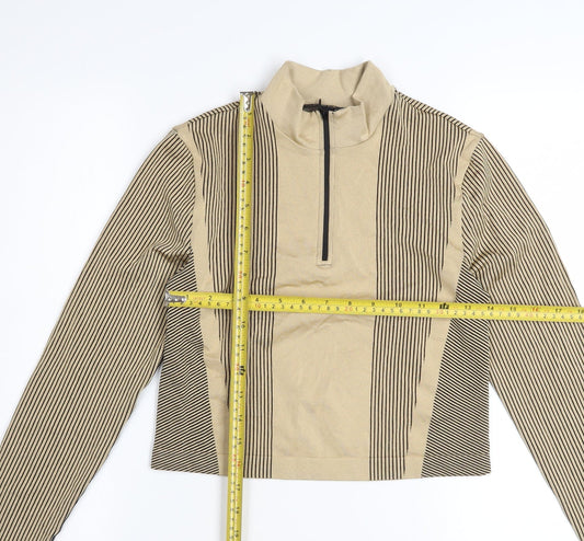 H&M Divided Women’s Beige Striped Cropped Long Sleeve Zip Top Size M