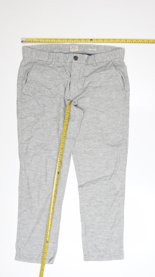 ACW85 Men's Grey Slim Fit Chino Trousers 34S Cotton Linen