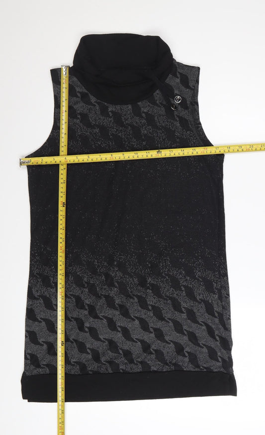 Capuccino Knithouse Women's Black Geometric Roll Neck Sleeveless Knit Top Size 10