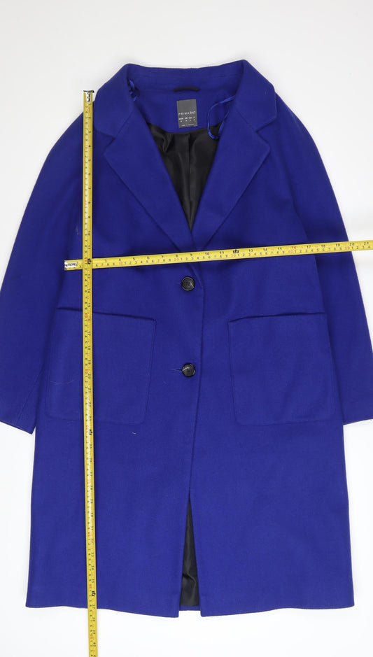 Primark Women Blue Size 10 Wool Blend Mid-Length Overcoat