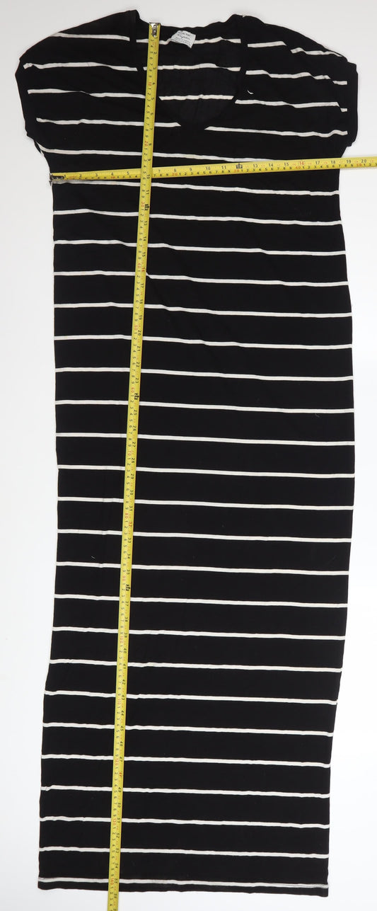 Zara Women Black Striped T-Shirt Dress Size 12 Casual Jersey