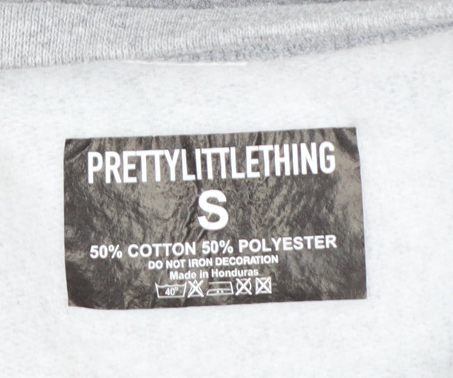 Pretty Little Thing Women Grey Pullover Sweatshirt Size S Logo Print