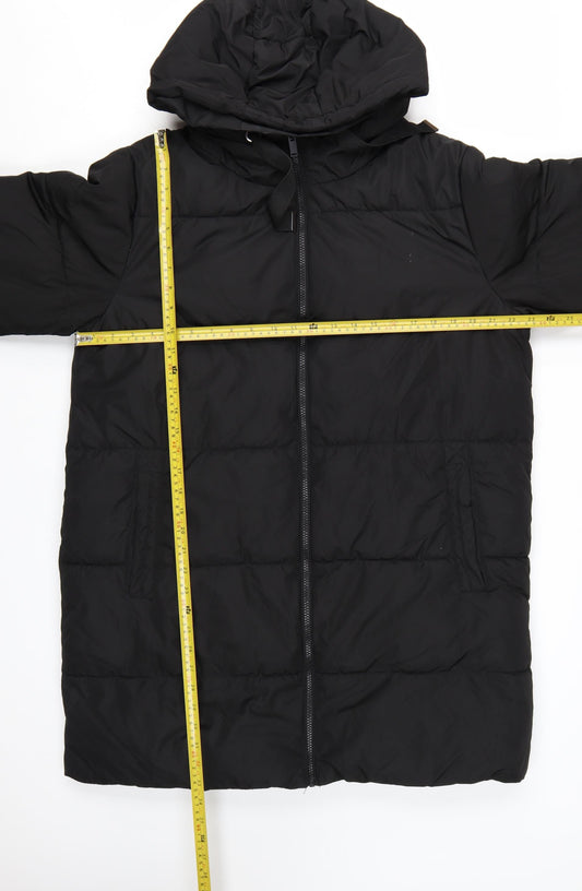 New Look Women’s Black Long Puffer Coat Size 16 Hooded Full Zip Winter Jacket