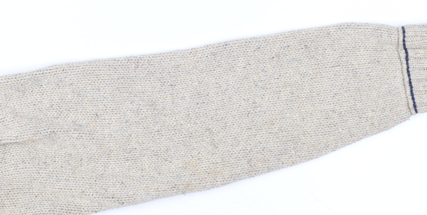 Mantaray Men's Beige Wool Blend 1/4 Zip Cable Knit Jumper M