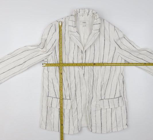 Marks and Spencer Women’s White Striped Linen Viscose Blazer Size 12