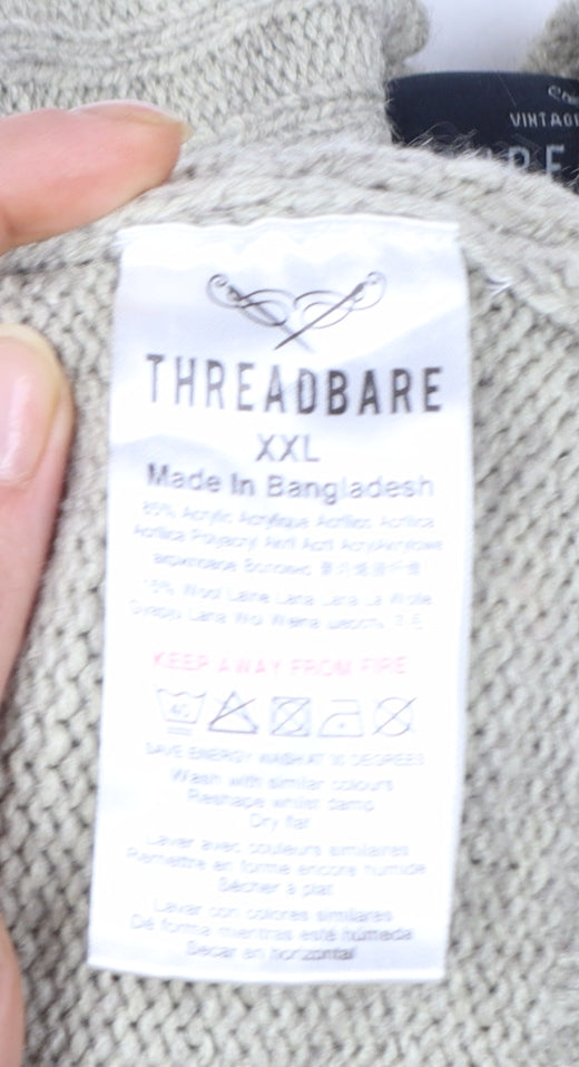 Threadbare Men's Beige Cable Knit Shawl Collar Cardigan 2XL
