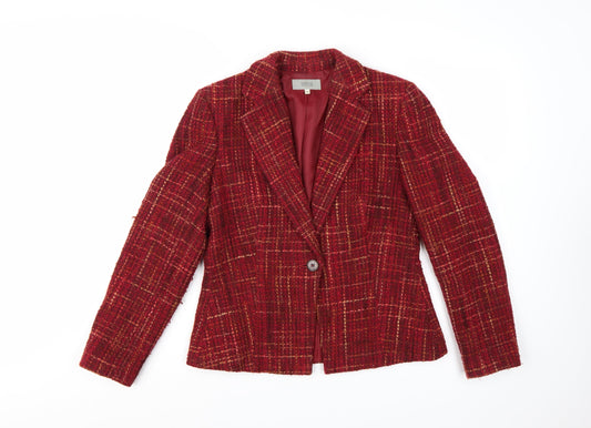 Marks and Spencer Women Red Mix Wool Blend Tweed Single-Breasted Blazer UK 12