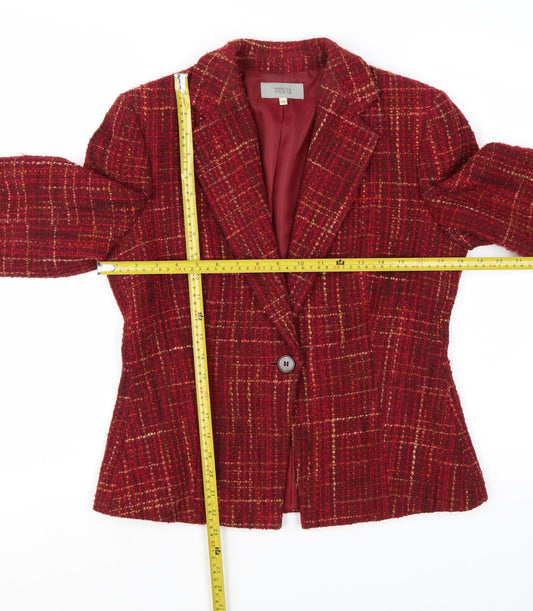 Marks and Spencer Women Red Mix Wool Blend Tweed Single-Breasted Blazer UK 12