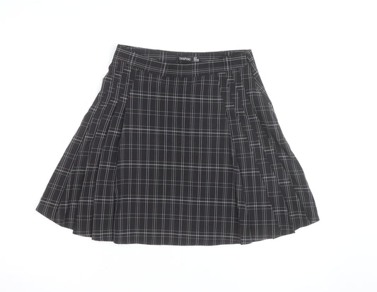 Boohoo Women's Black Check Pleated Mini Skirt Size 10