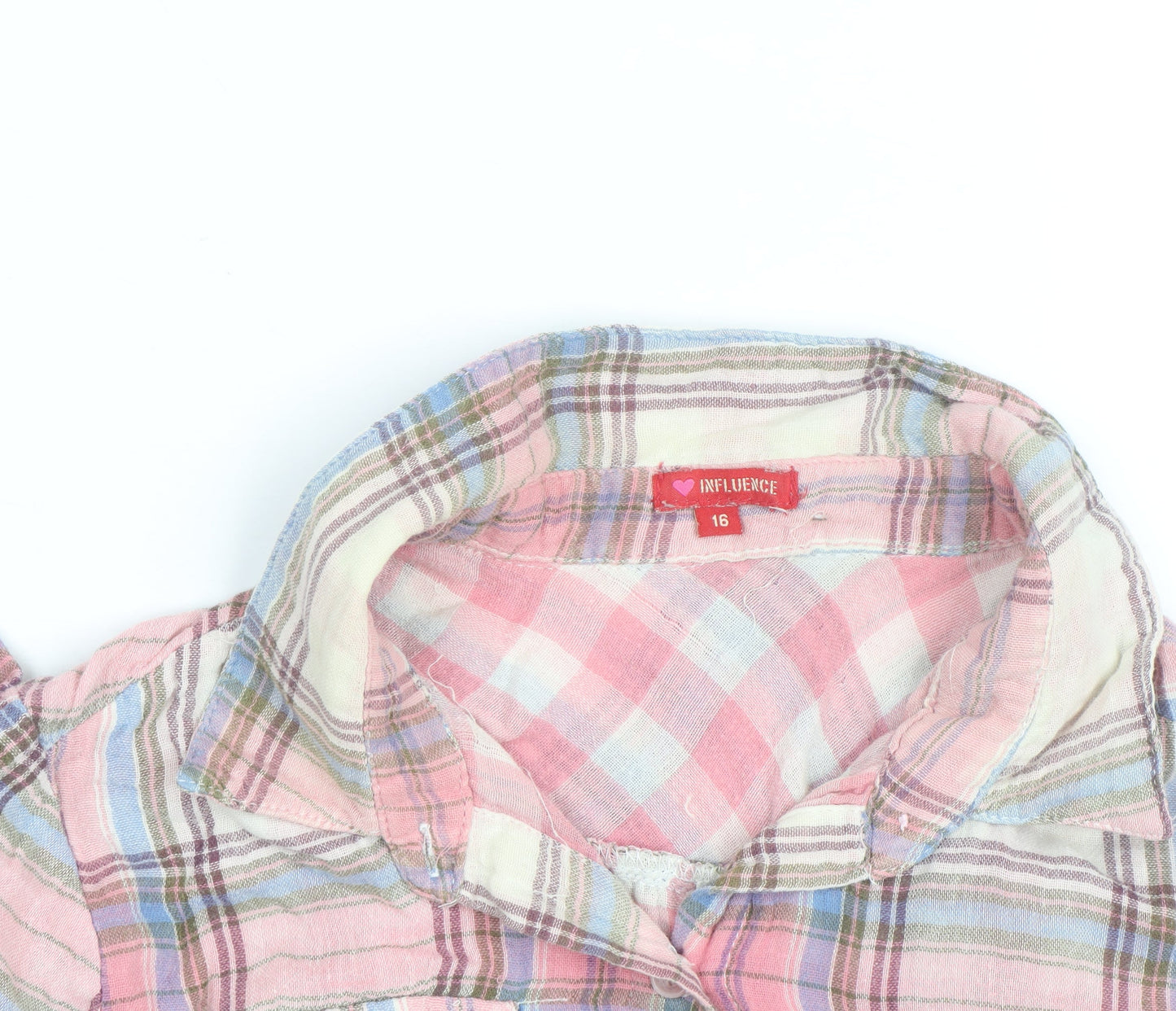 Influence Women's Pink Plaid Long Sleeve Cotton Button-Up Shirt Size 16