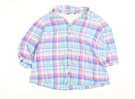 Bonmarché Women's Multicoloured Check Cotton 3/4 Sleeve Button-Up Shirt Size 22