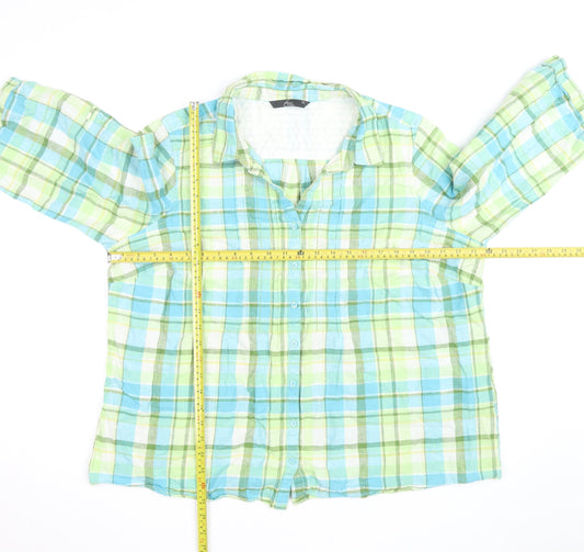 Bm Casual Women Multicoloured Check Linen Blend 3/4 Sleeve Button-Up Shirt Size 22
