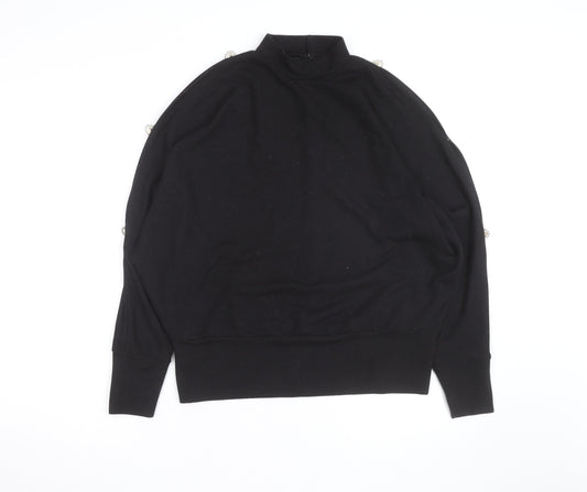 Blue Vanilla Women’s Black Beaded Mock Neck Long Sleeve Pullover Jumper Size M