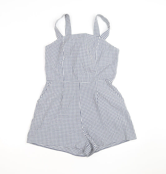 New Look Women's Blue Gingham Check Cotton Sleeveless Playsuit UK 8