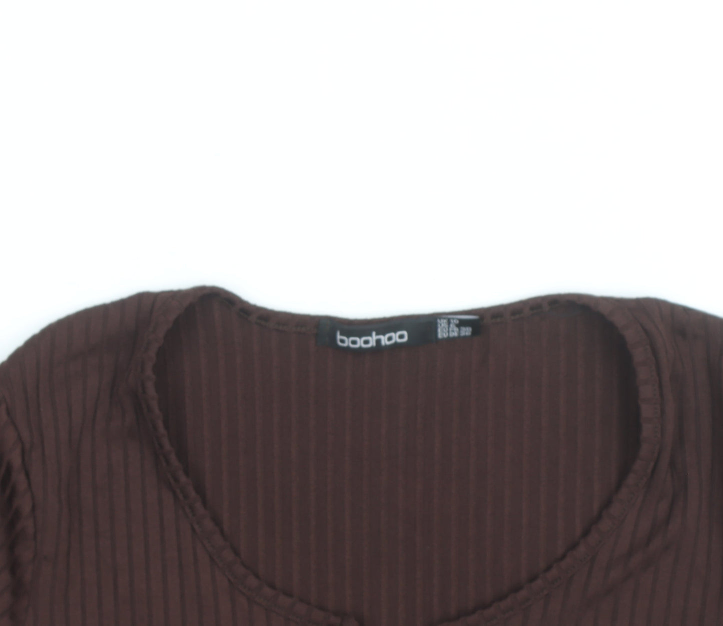 Boohoo Women Brown Ribbed Long Sleeve Bodysuit Size 8