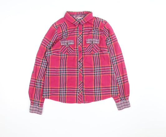 Additional front view of Falmer Heritage Women's Pink Plaid Cotton Button-Up Shirt, size 12