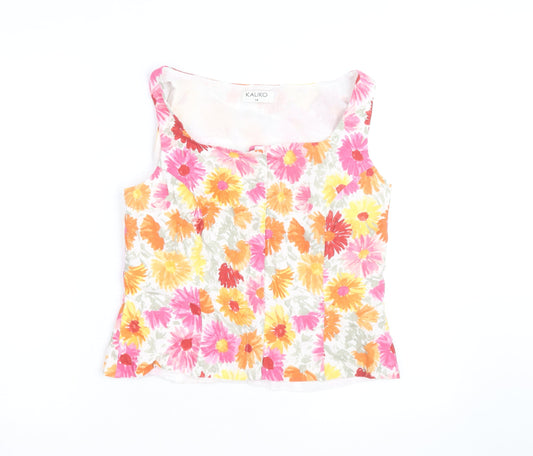 Additional front view of Kaliko Women’s Multicoloured Floral Linen Blend Sleeveless Blouse, size UK 14